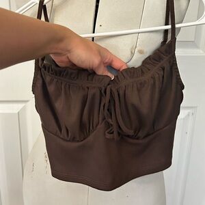 Brown ruffle crop tank!